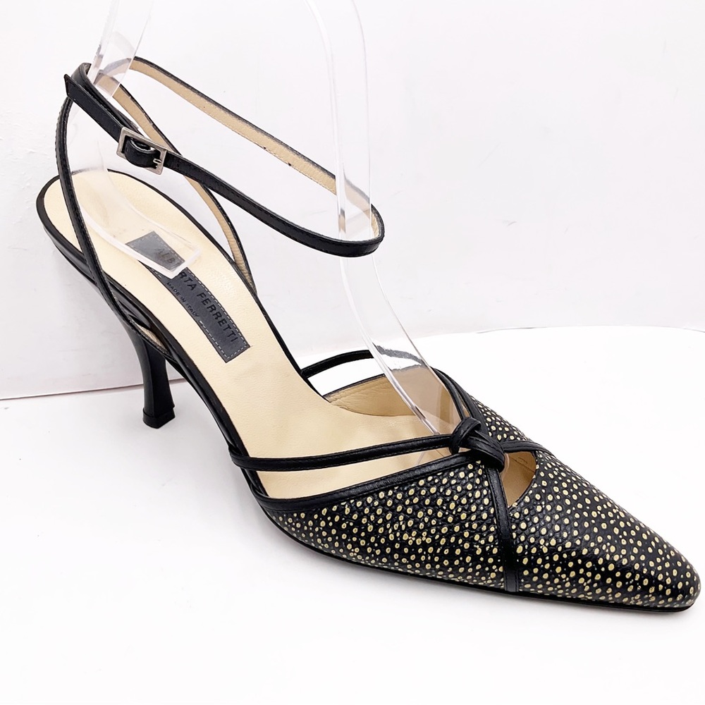{ALBERTA FERRETTI} Textured Leather Pointy Toe Strappy Heels